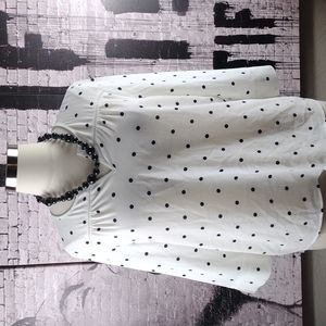 Fever White & Black Polkadot Blouse EUC